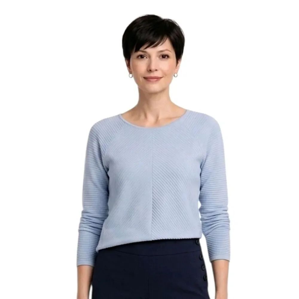 Chico's Blue Mara Mittered Ottoman Long Sleeve Blouse Size 0/S